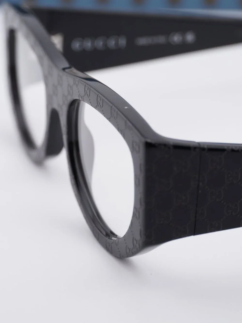 Gucci GG1918S 001 Square Sunglasses - Shiny Black with GG Pattern/Clear UV